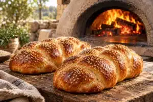 חלות קלועות עם שומשום שנאפו בטאבון